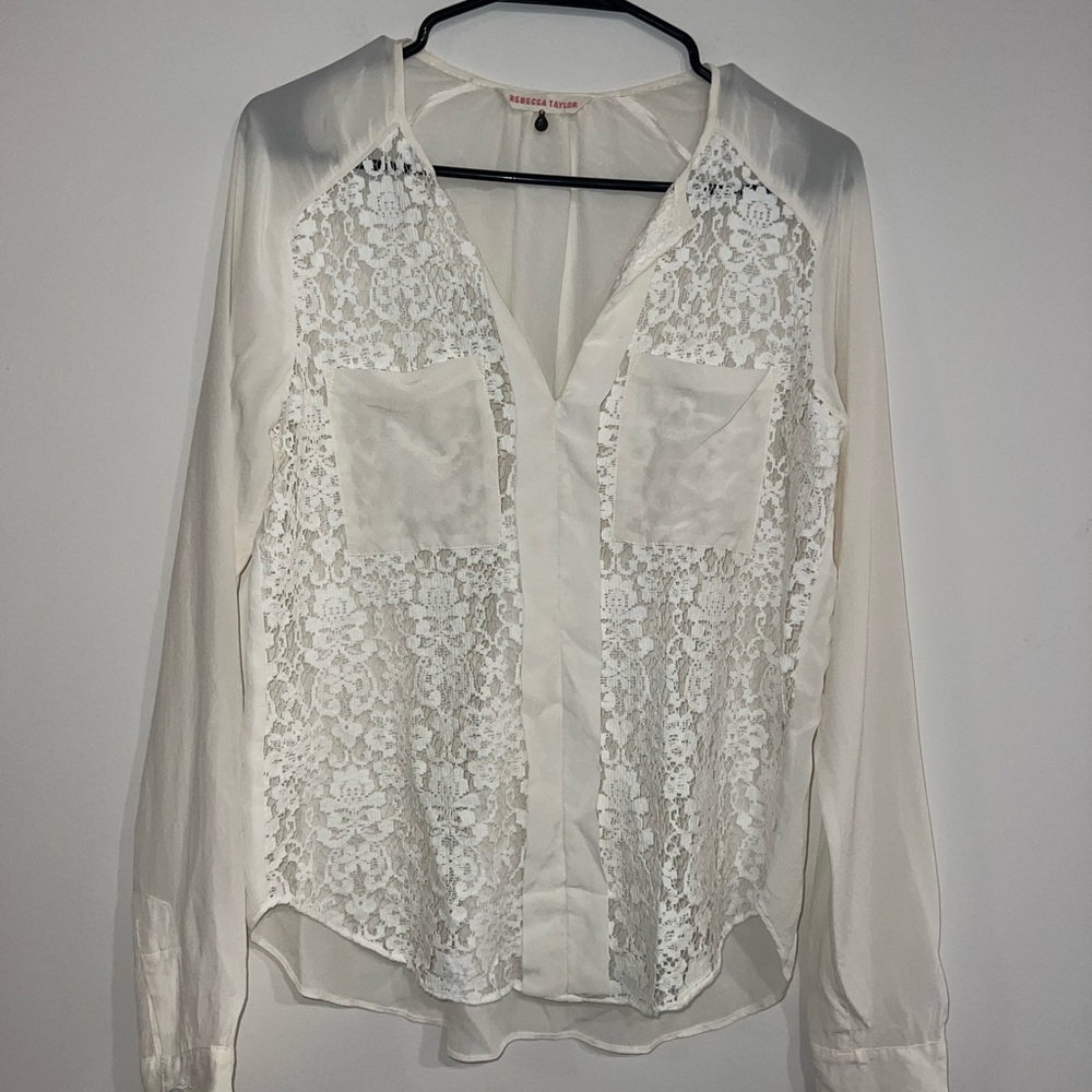 Rebecca Taylor Cream Lace Buttoned Blouse